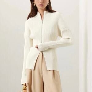 A.L.C. Noa cream ribbed zip up Cardigan sweater Small